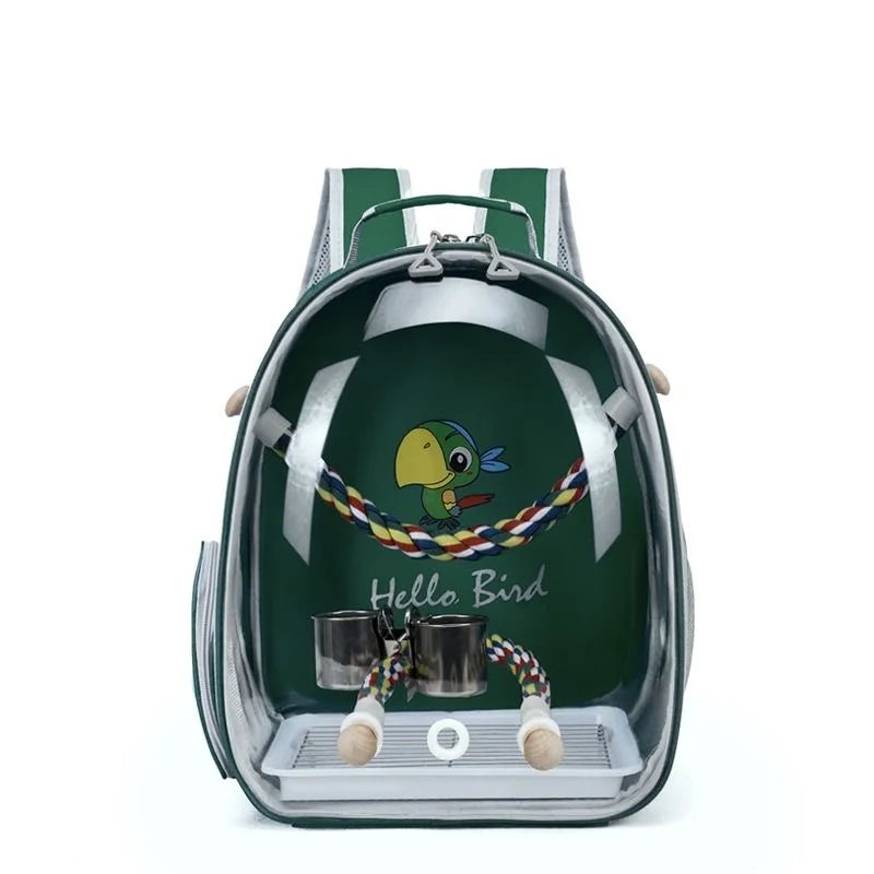 Portable Bird Carrier Backpack – Acrylic Cage with Perch & Tray, Parrot Backpack Carrier – Acrylic Window, Perch & Bottom Tray.