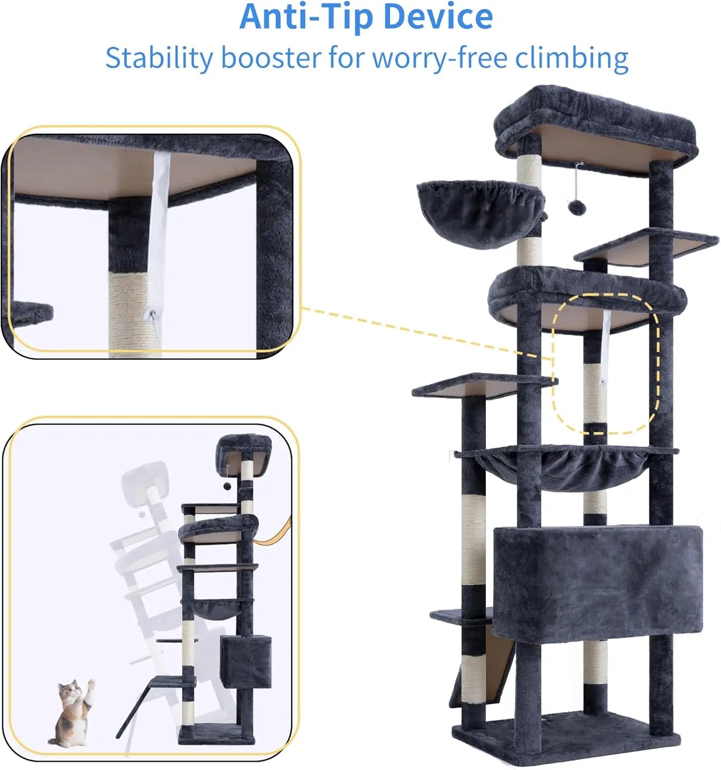 80‑Inch Large Cat Tower – Multi‑Level Cat Tree with Scratching Board & Plush Perches
