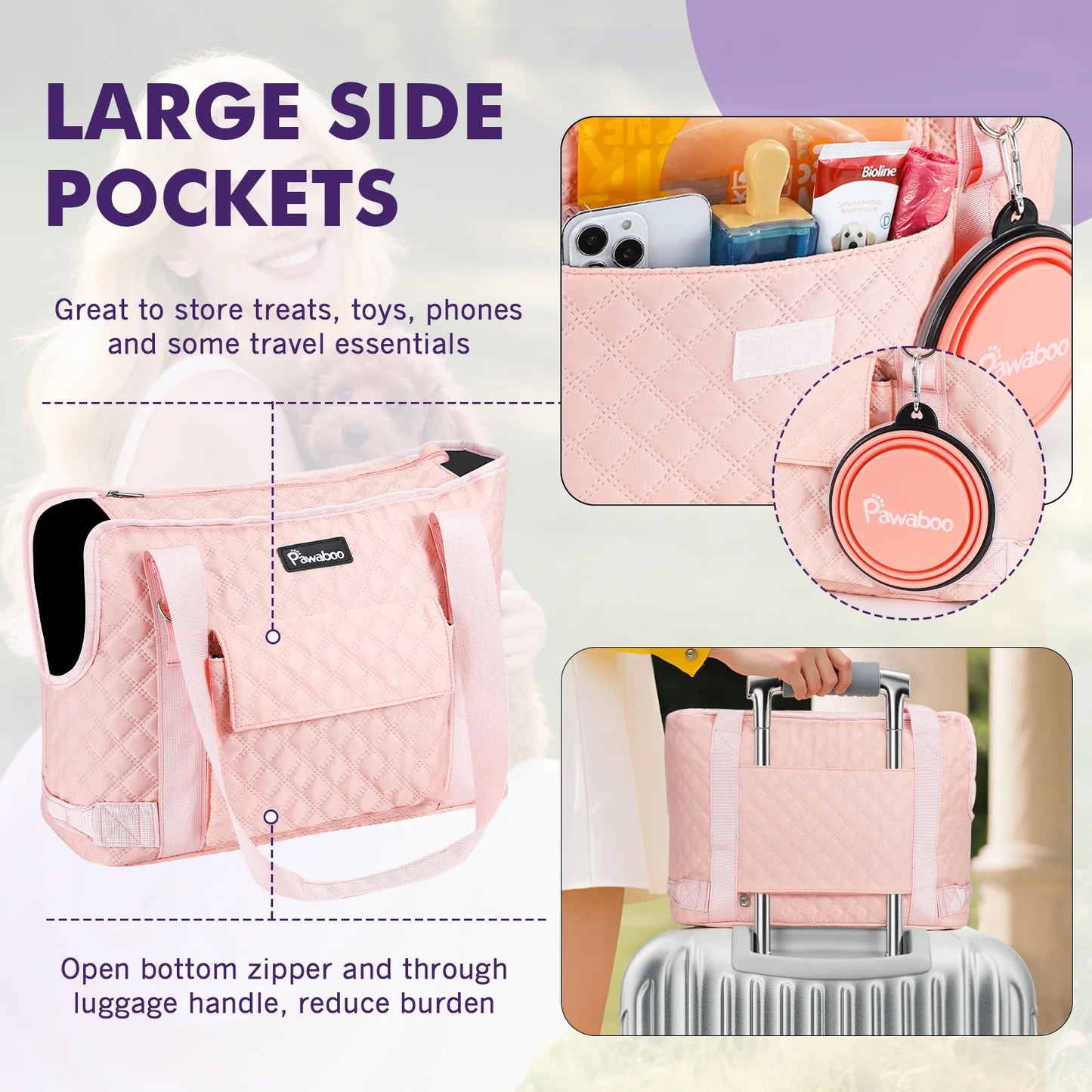 Small Dog Purse Carrier – Pawaboo Soft‑Sided Tote Bag with Storage Pocket for Puppies & Kittens