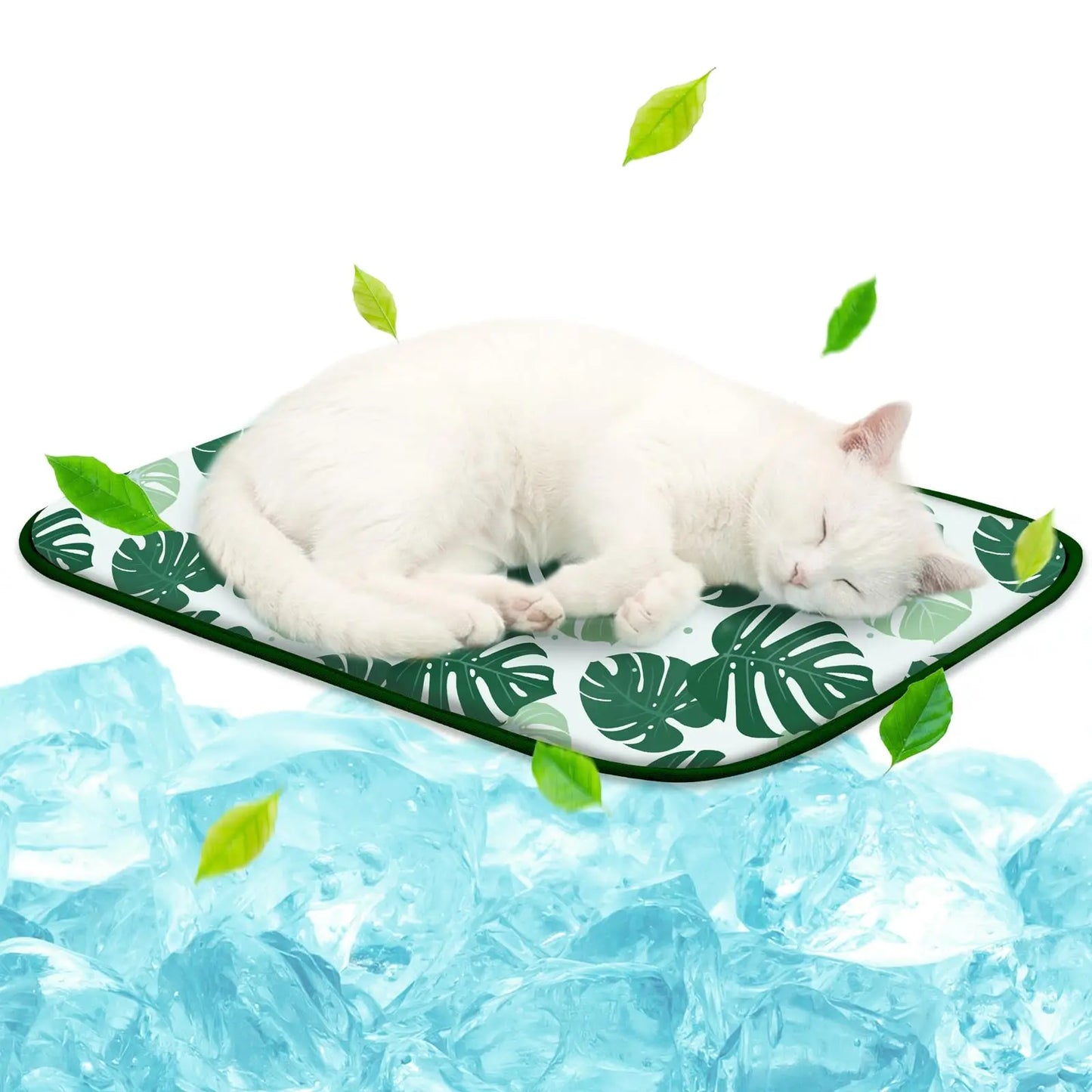 Keep your pet cool and comfy with this washable ice silk cooling blanket. Perfect for car seats, beds, and summer lounging. Lightweight, portable, and designed in a fresh green leaf pattern for stylish heat relief.