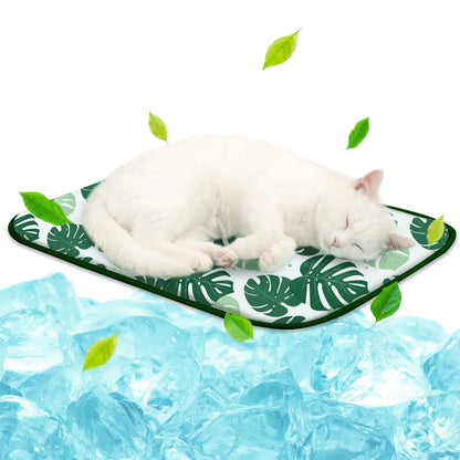 Keep your pet cool and comfy with this washable ice silk cooling blanket. Perfect for car seats, beds, and summer lounging. Lightweight, portable, and designed in a fresh green leaf pattern for stylish heat relief.