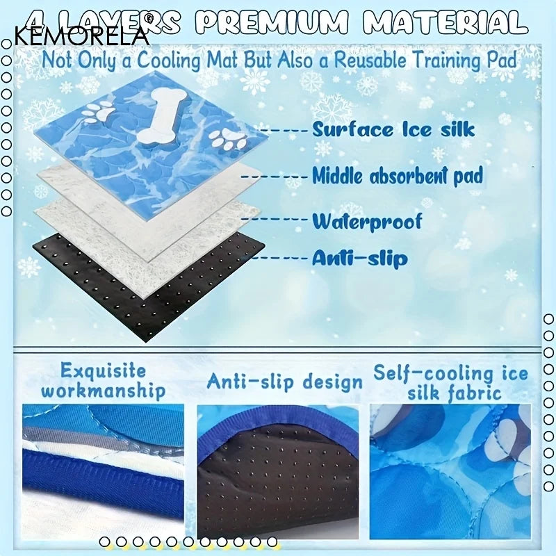 Self‑Cooling Ice Silk Mat, Washable Summer Pet Cooling Pad