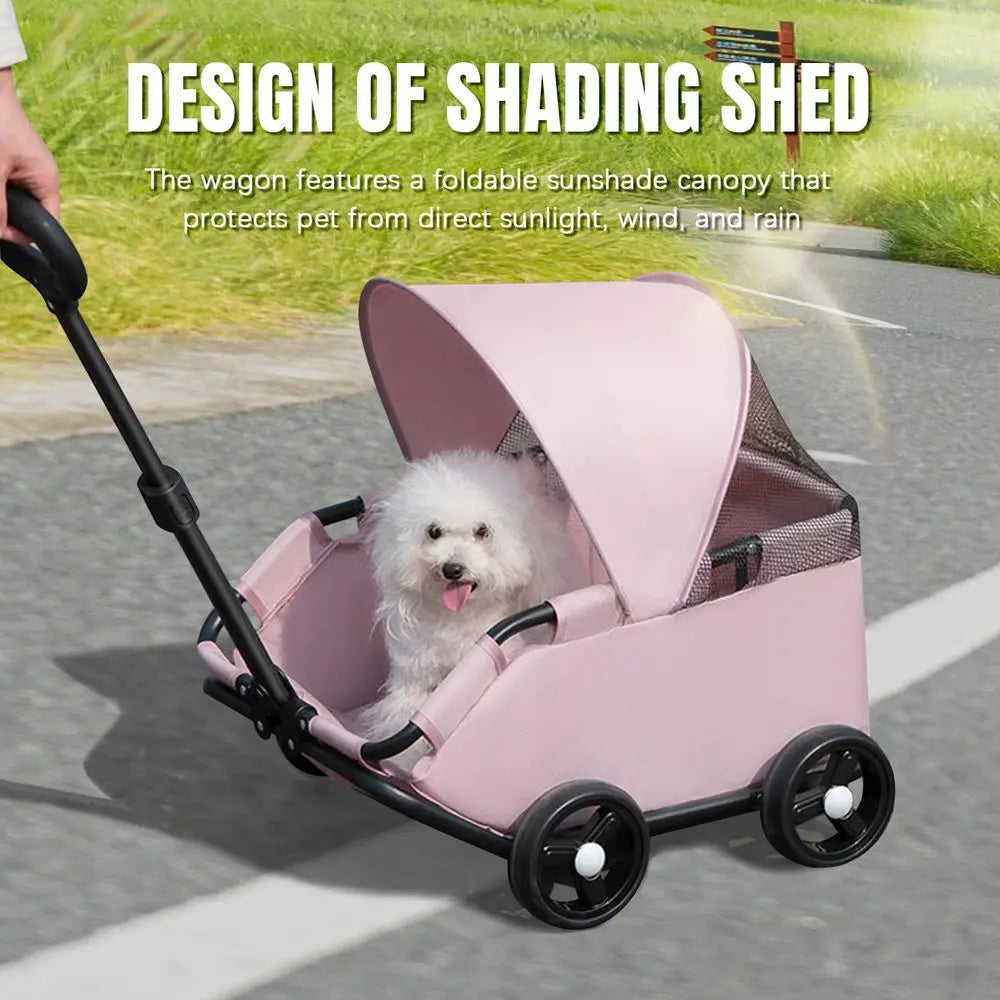 Pink Pet Stroller with Mesh & Sunshade for Small Pets Outdoor Adventures