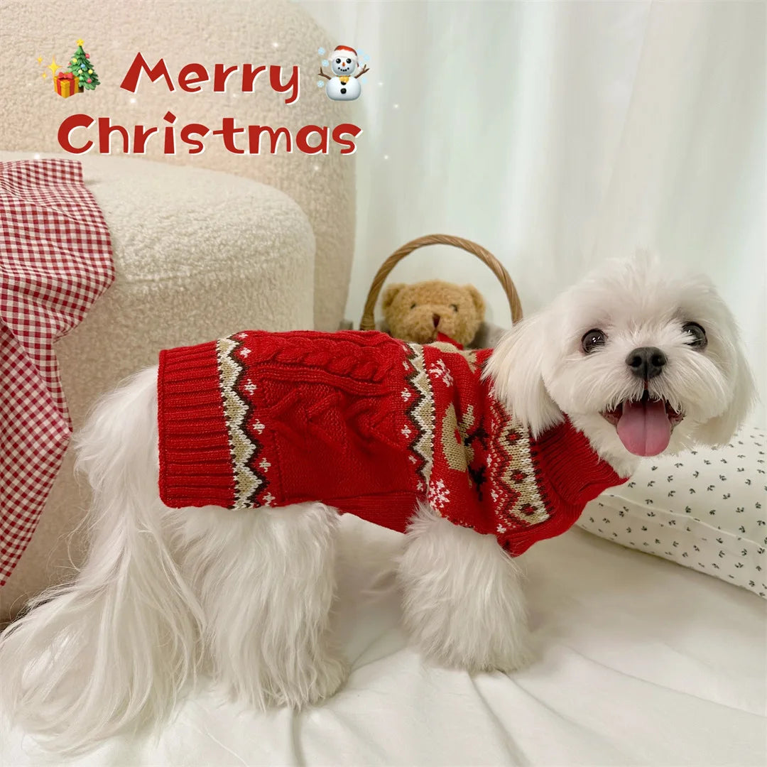 Christmas Red/Green Reindeer Winter Pullover for Dogs, Puppies & Cats