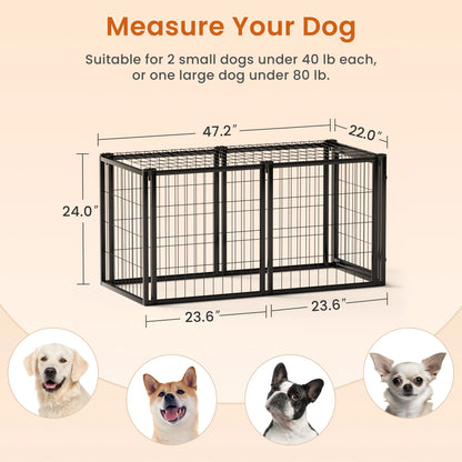 Dog Crate with Top, Indoor Kennel for Small/Medium Dogs Black.47.2"L x 22"W x 24"H.