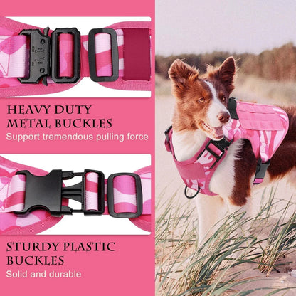 Service Dog Tactical Harness with Hook‑and‑Loop Panels, Military‑Style Pink Dog Harness with Patches.