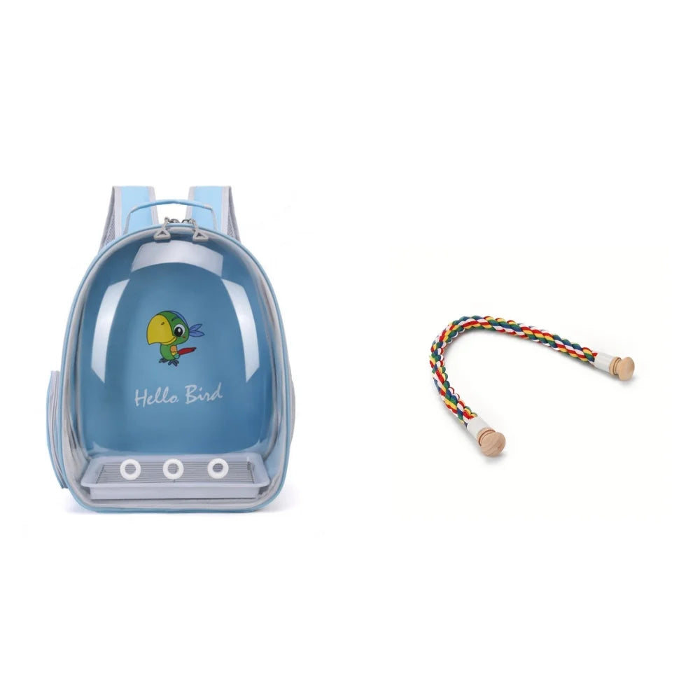 Portable Bird Carrier Backpack – Acrylic Cage with Perch & Tray, Parrot Backpack Carrier – Acrylic Window, Perch & Bottom Tray.