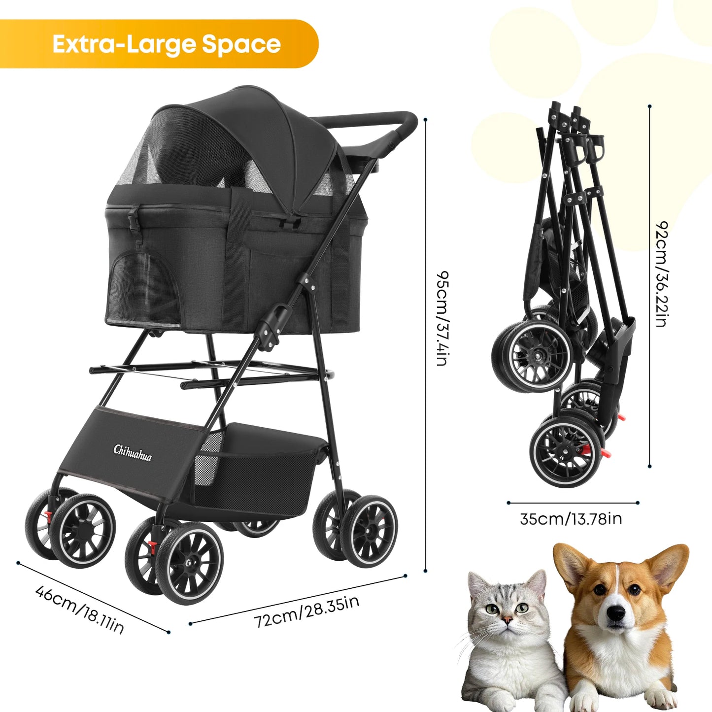 3‑in‑1 Pet Stroller with Removable Carrier
