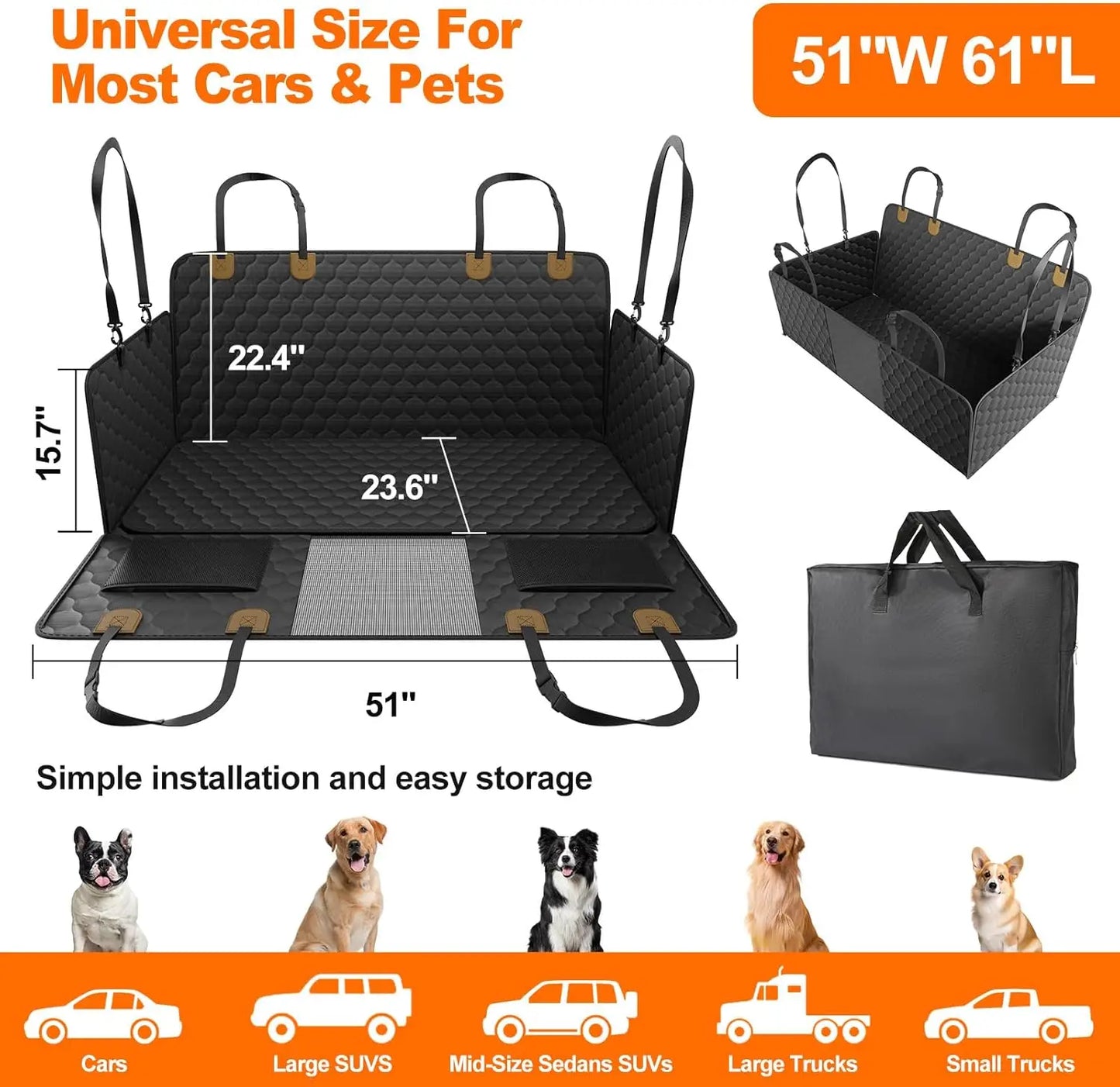 Foldable Pet Seat Cover, Rear Back Seat & Trunk Protector for Travel
