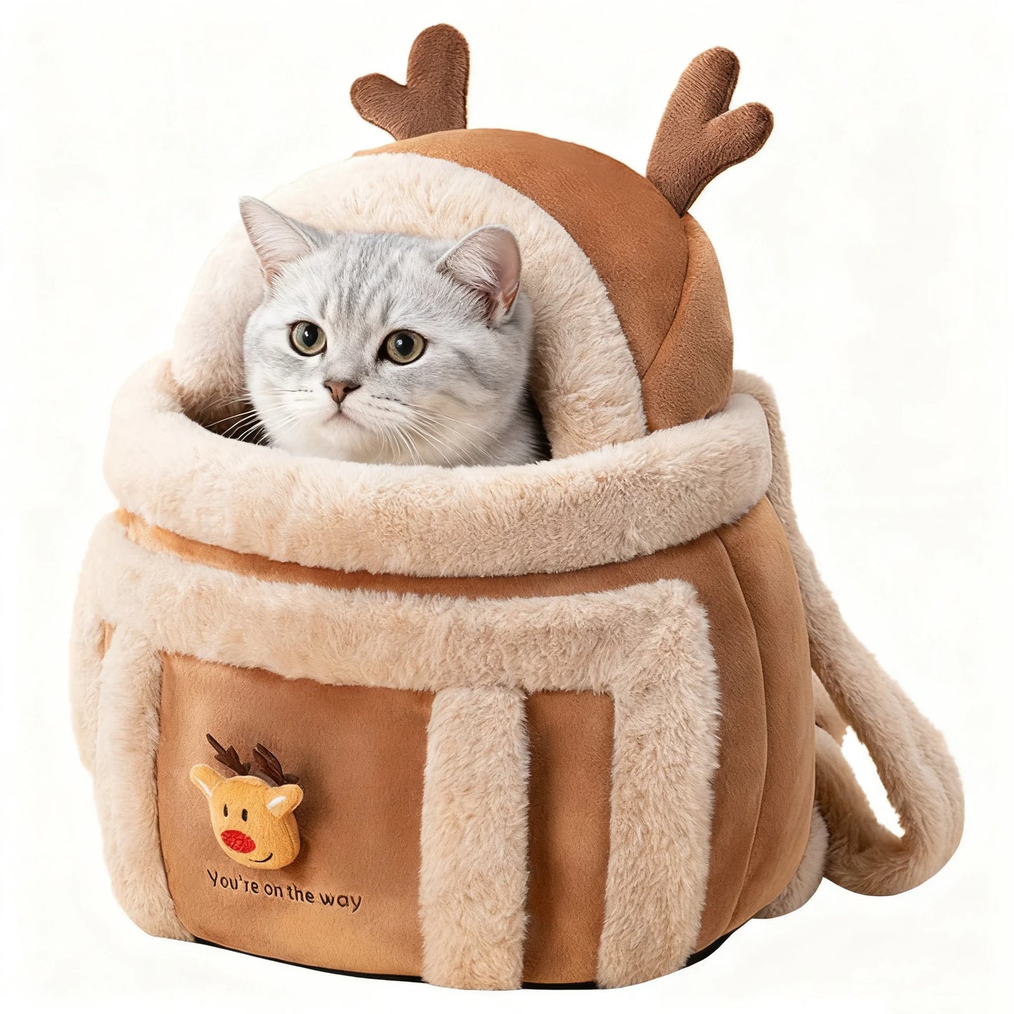 Warm Winter Cat Carrier Backpack – Soft Sherpa Bubble Bag for Small Pets, Holiday Gift