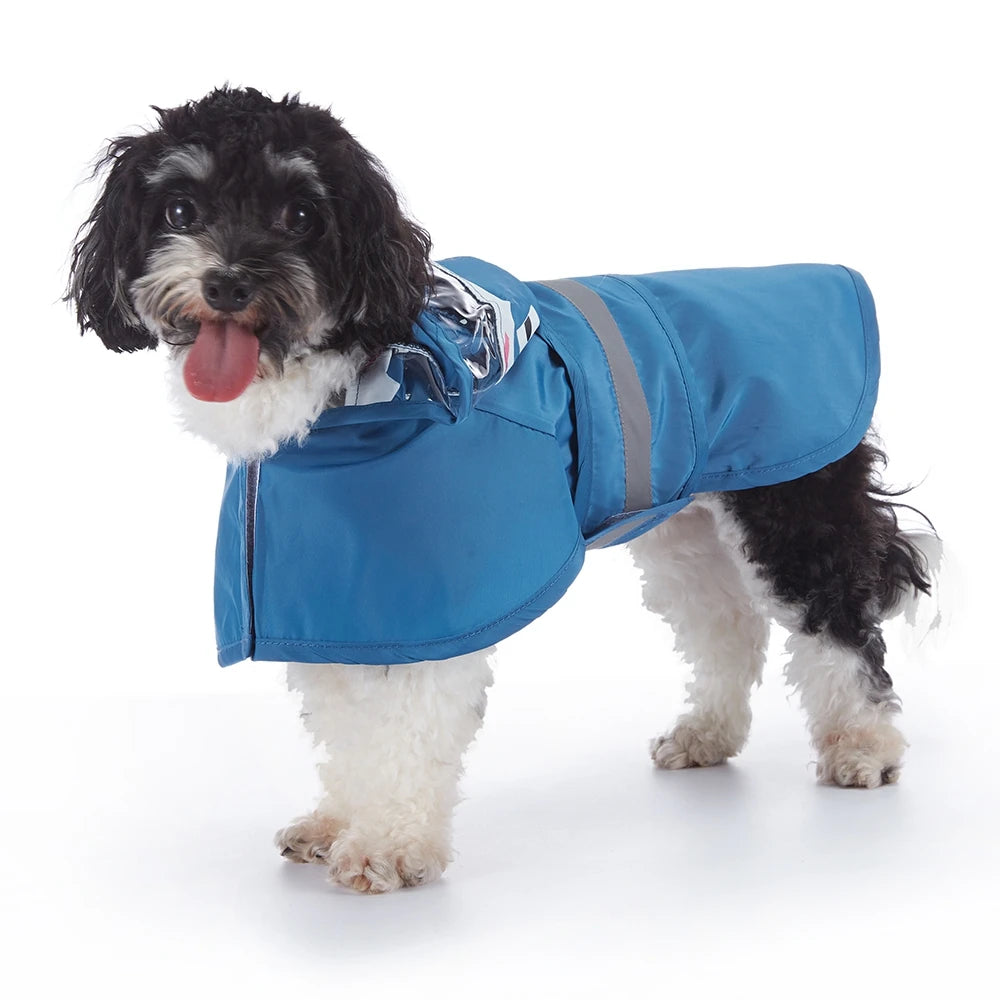 Hooded Dog Raincoat with Reflective Trim