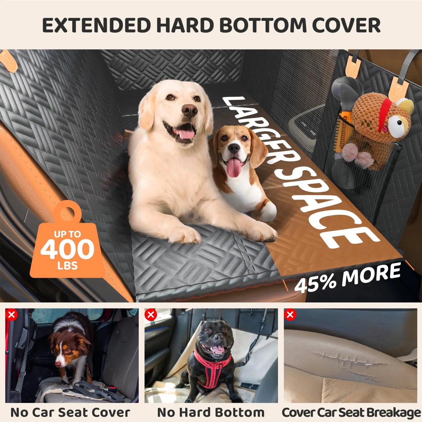 Turn your backseat into a safe, flat space for dogs with this 400‑lb load‑bearing extender + hammock.