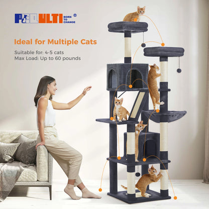 Sturdy Multi-Level Cat Tree Tower with Hammock, Condo & Perch