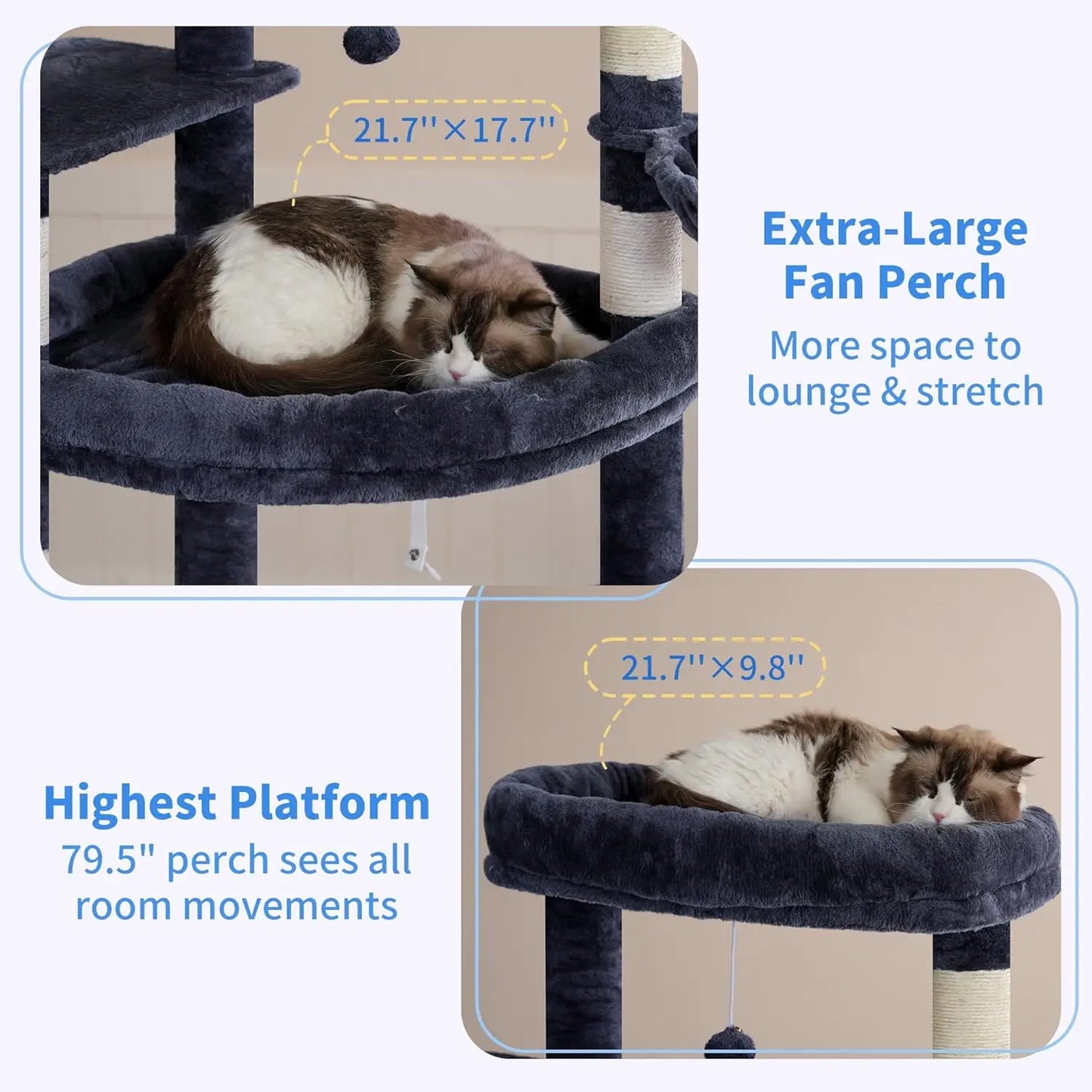 80‑Inch Large Cat Tower – Multi‑Level Cat Tree with Scratching Board & Plush Perches