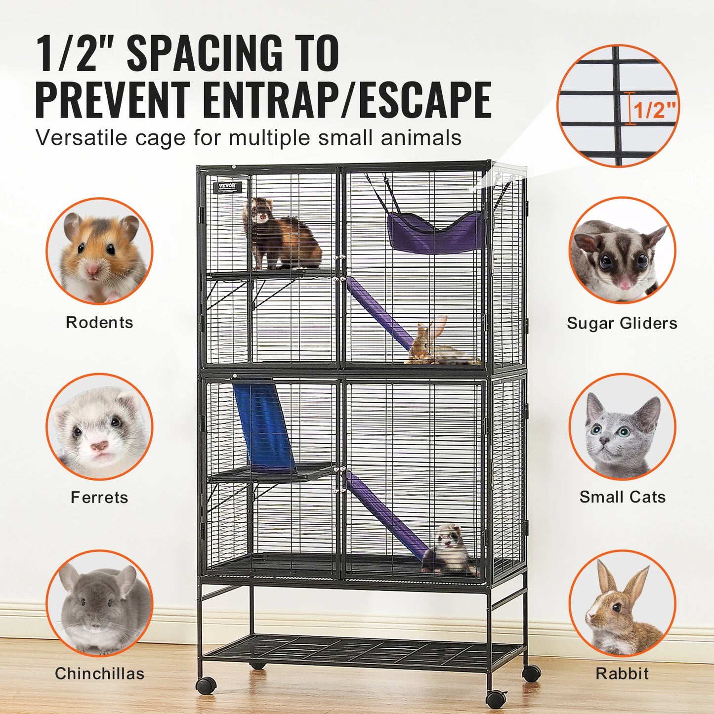 64.6" Large 4‑Tier Small Animal Habitat for Rats, Hamsters, Guinea Pigs & Chinchillas