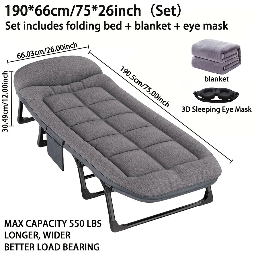 Portable Adjustable Single Bed – Foldable Frame + Pillow, Heavy‑Duty Portable Cot Bed – Adjustable & Foldable.