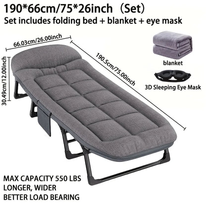 Portable Adjustable Single Bed – Foldable Frame + Pillow, Heavy‑Duty Portable Cot Bed – Adjustable & Foldable.