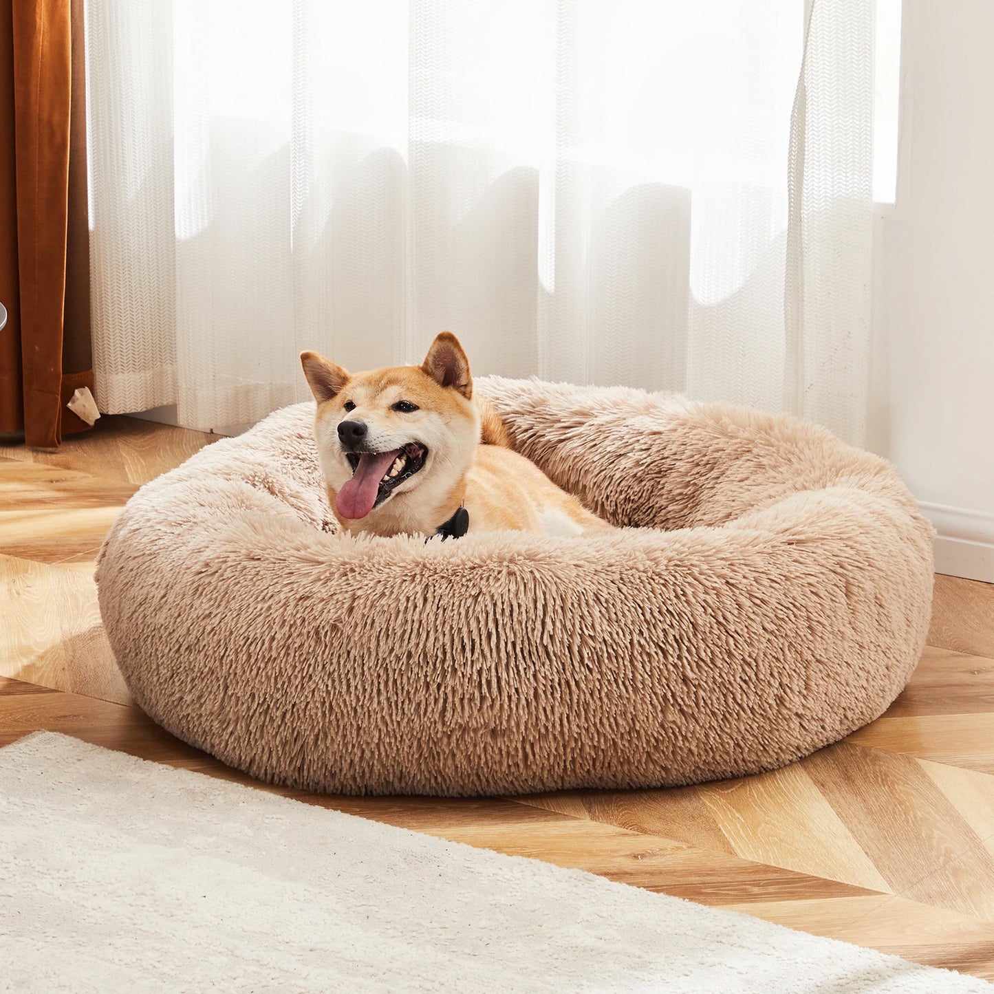 Washable Plush Round Dog Bed for Medium & Large Dogs.
