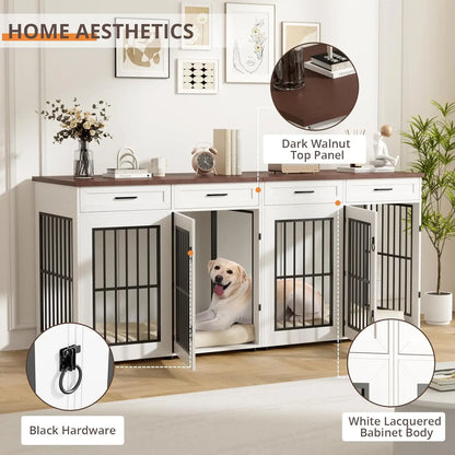 Transform your space with this extra‑large 86.7" double dog crate furniture — a stylish wooden kennel that doubles as a modern TV stand. Built for two large dogs, it features a removable divider, heavy‑duty construction