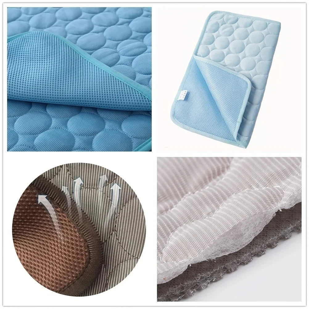 Give your pet instant summer relief with this extra‑large cooling mat. Made with durable ice‑silk fabric, it keeps dogs and cats comfortable on sofas, beds, and floors. Lightweight, washable, and perfect for small to big