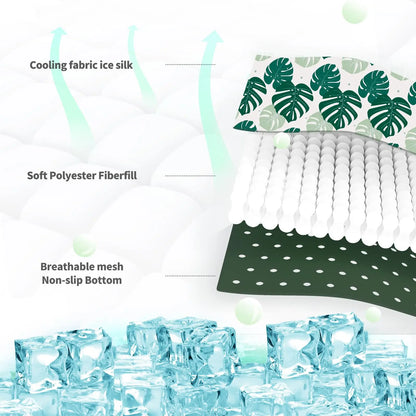 Keep your pet cool and comfy with this washable ice silk cooling blanket. Perfect for car seats, beds, and summer lounging. Lightweight, portable, and designed in a fresh green leaf pattern for stylish heat relief.