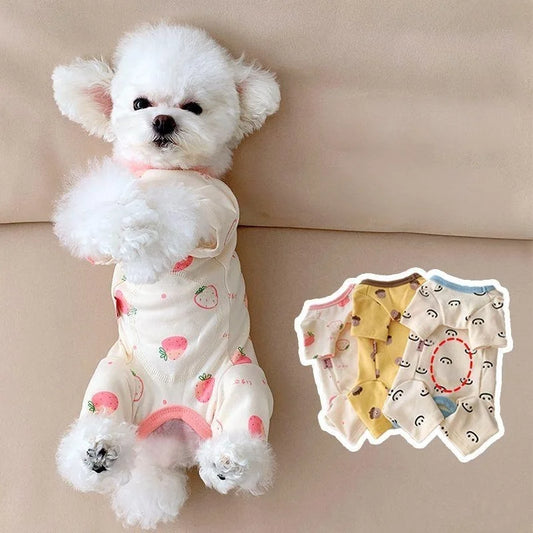 Puppy Autumn Winter Jumpsuit Warm Four-Legged Base Layer Belly-Hugging Home Sleepwear Teddy Small Dogs Casual Pet Clothes