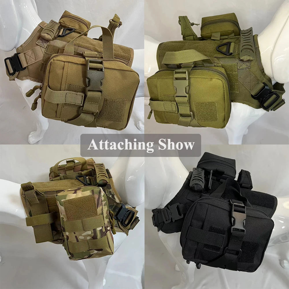 Gear up your large dog with this tactical bag set. These durable pouches attach securely to harnesses or belts, giving you space for treats, training tools, and essentials. Rugged, lightweight, and perfect for working dogs, t