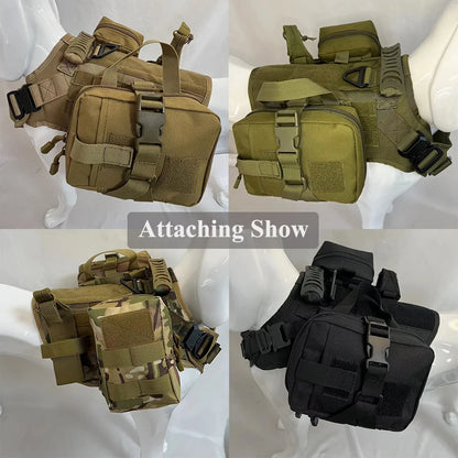 Gear up your large dog with this tactical bag set. These durable pouches attach securely to harnesses or belts, giving you space for treats, training tools, and essentials. Rugged, lightweight, and perfect for working dogs, t