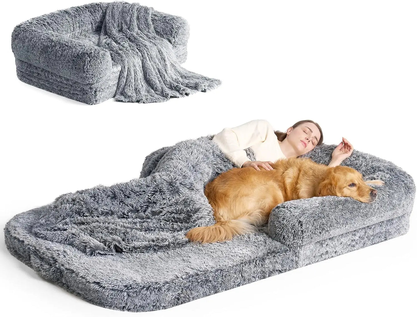 Foldable Human Dog Bed with orthopedic memory foam, waterproof lining, non‑slip bottom, and those big 72x44x11 dimensions