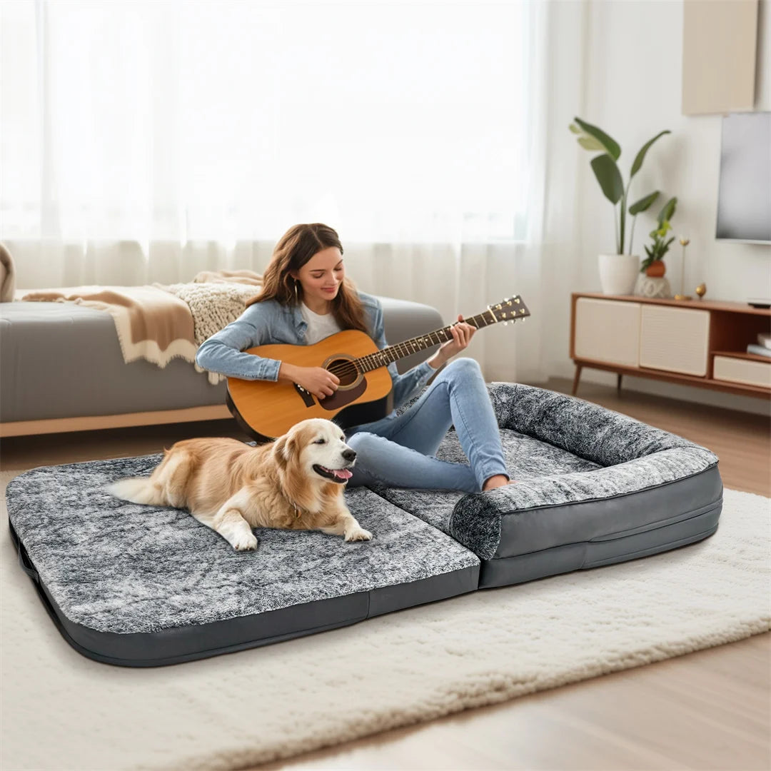 Foldable Orthopedic Calming Pet Bed with Ultra‑Soft Plush Cover for Dogs, Cats & Adults