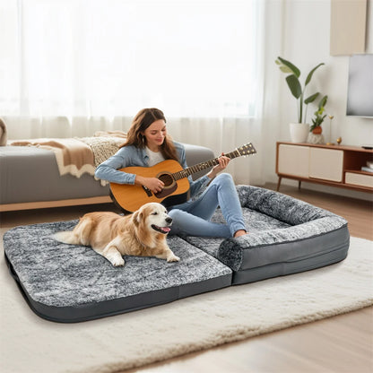 Foldable Orthopedic Calming Pet Bed with Ultra‑Soft Plush Cover for Dogs, Cats & Adults