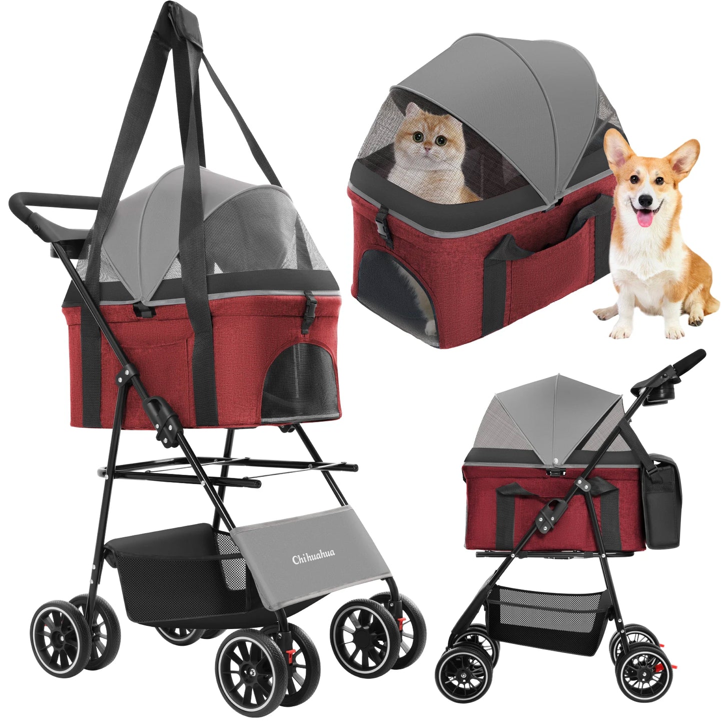 3‑in‑1 Pet Stroller with Removable Carrier