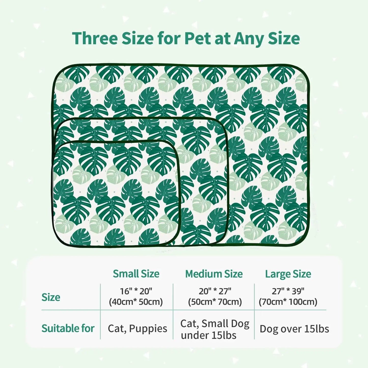 Keep your pet cool and comfy with this washable ice silk cooling blanket. Perfect for car seats, beds, and summer lounging. Lightweight, portable, and designed in a fresh green leaf pattern for stylish heat relief.