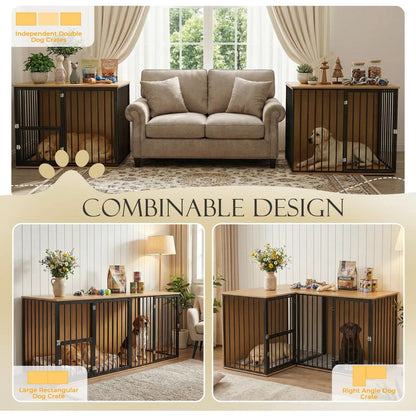Upgrade your home with this large double dog crate furniture — a heavy‑duty wooden kennel that doubles as a stylish TV stand. Designed for two large breeds, it features an adjustable divider, spacious dual‑kennel layout