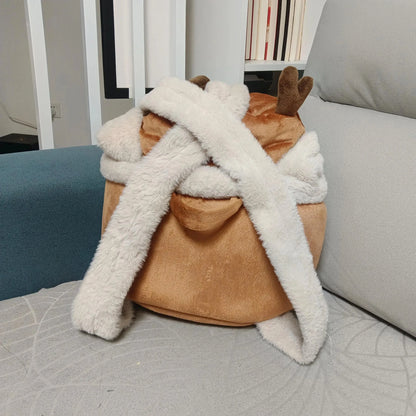 Warm Winter Cat Carrier Backpack – Soft Sherpa Bubble Bag for Small Pets, Holiday Gift