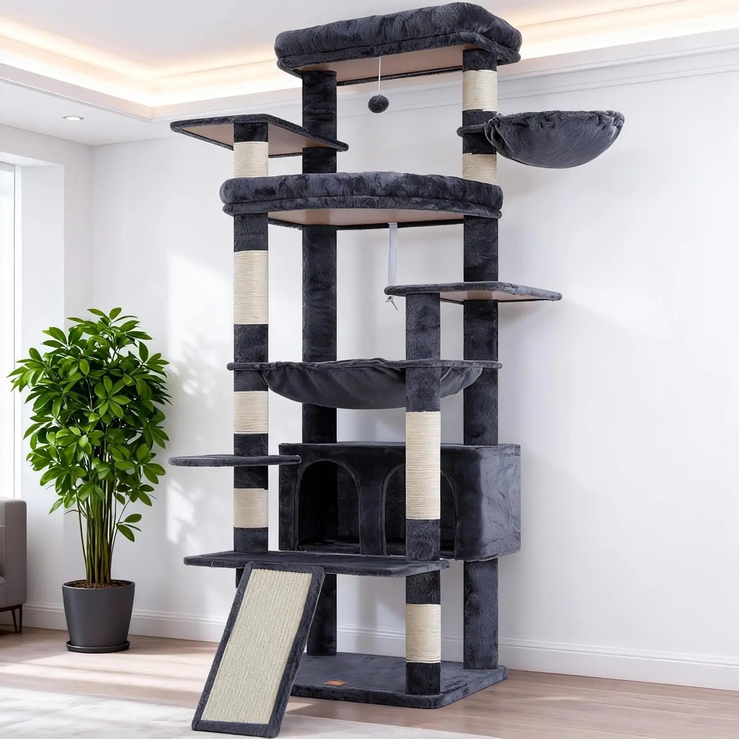 80‑Inch Large Cat Tower – Multi‑Level Cat Tree with Scratching Board & Plush Perches