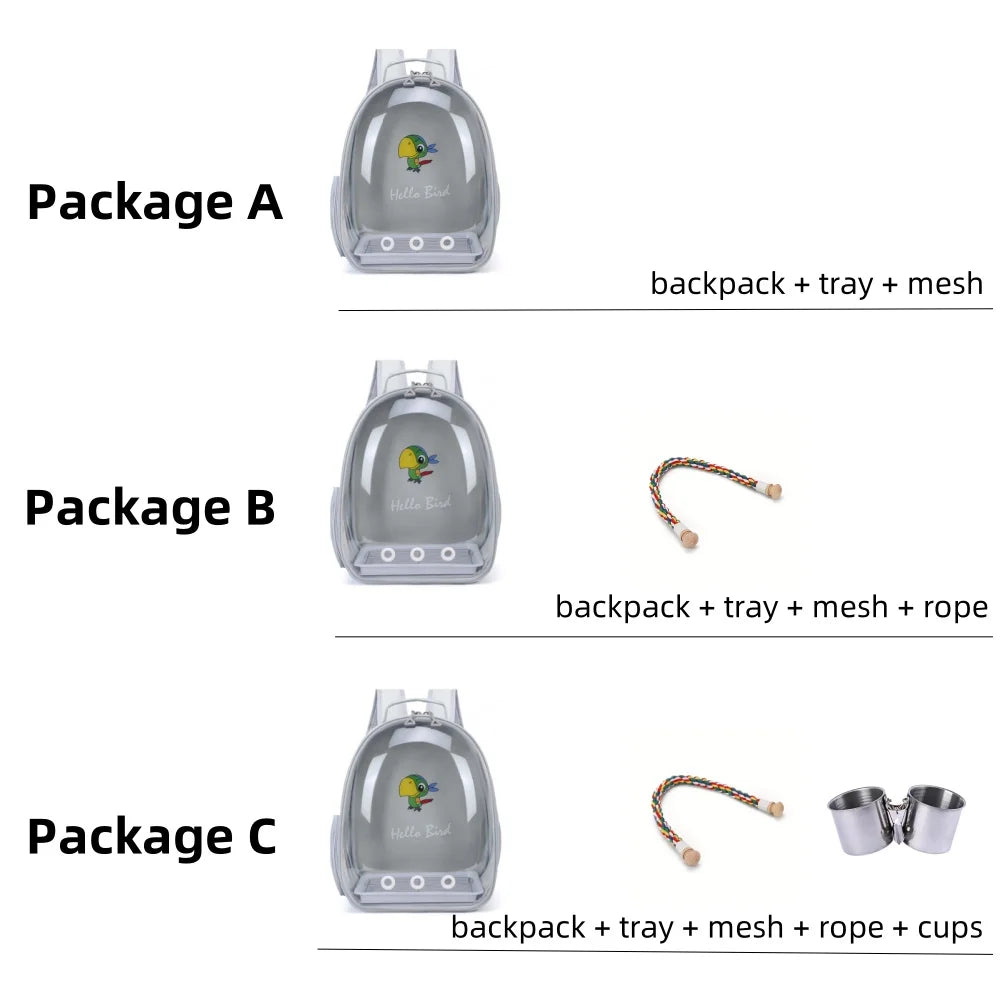 Portable Bird Carrier Backpack – Acrylic Cage with Perch & Tray, Parrot Backpack Carrier – Acrylic Window, Perch & Bottom Tray.