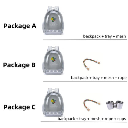 Portable Bird Carrier Backpack – Acrylic Cage with Perch & Tray, Parrot Backpack Carrier – Acrylic Window, Perch & Bottom Tray.