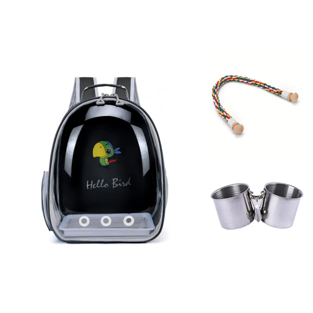 Portable Bird Carrier Backpack – Acrylic Cage with Perch & Tray, Parrot Backpack Carrier – Acrylic Window, Perch & Bottom Tray.