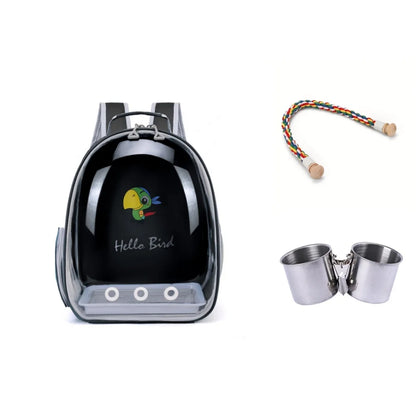 Portable Bird Carrier Backpack – Acrylic Cage with Perch & Tray, Parrot Backpack Carrier – Acrylic Window, Perch & Bottom Tray.