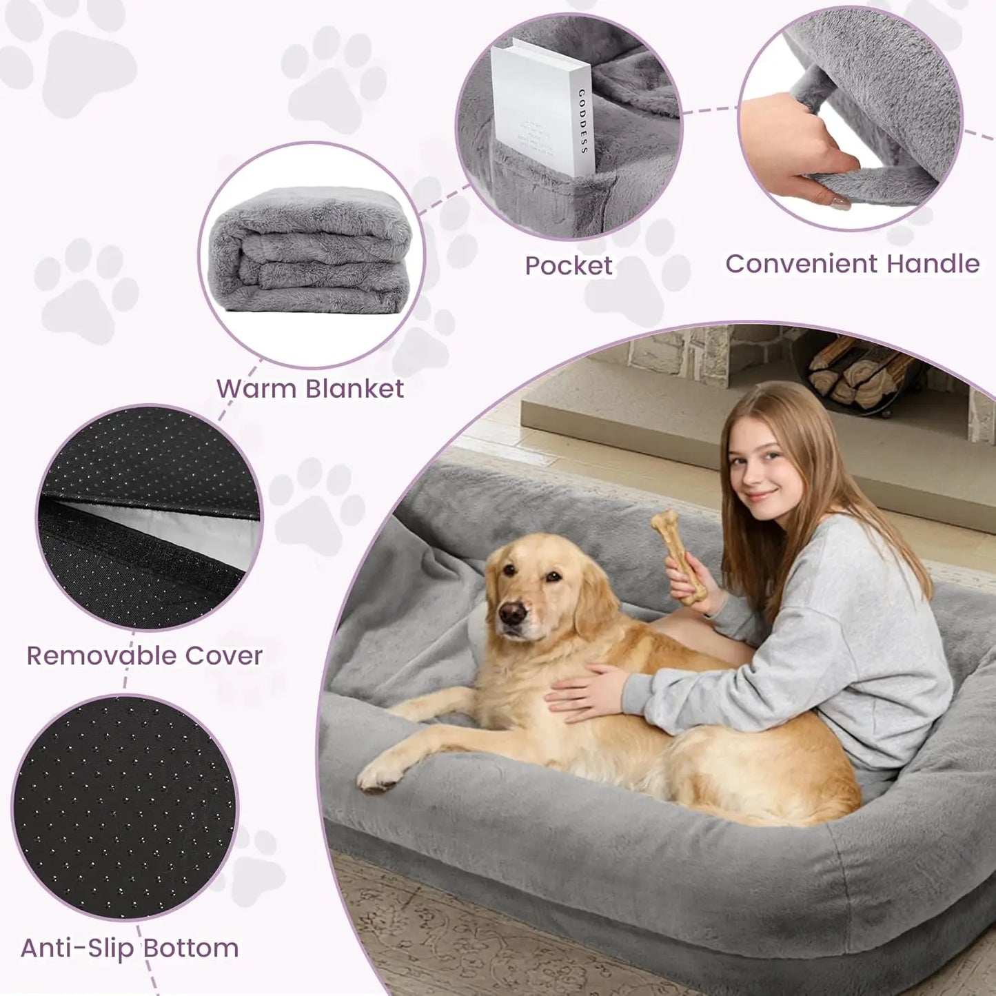 Stretch out, snuggle in, and relax with your pet on this oversized 71x43x10 inch orthopedic human dog bed. The thick supportive foam cushions every inch, while the waterproof, washable light‑grey cover keeps it fresh and st