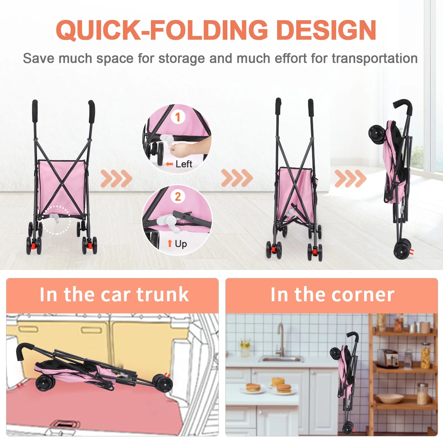 4‑Wheel Folding Shopping Trolley, 33‑Lb Capacity Dog & Puppy Travel Hand Cart with Rotating Wheels