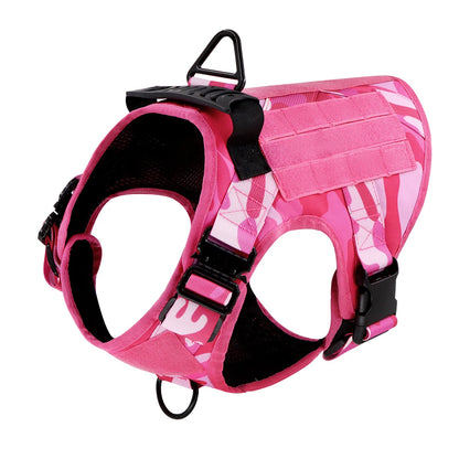 Heavy‑Duty Pink Camo Dog Harness with Control Handle, Pink Military Dog Harness Set – Training, Walking, Hunting.