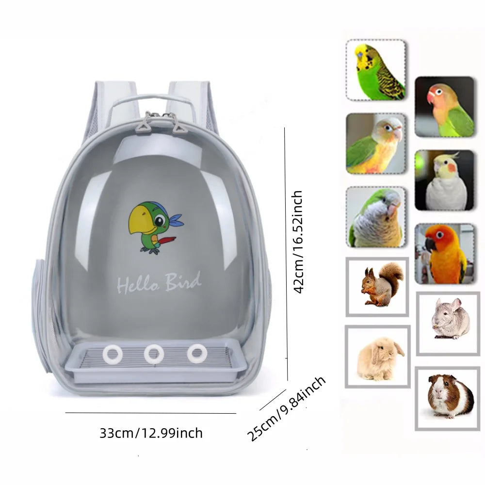 Portable Bird Carrier Backpack – Acrylic Cage with Perch & Tray, Parrot Backpack Carrier – Acrylic Window, Perch & Bottom Tray.