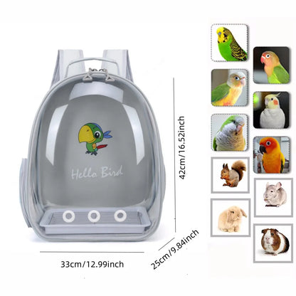 Portable Bird Carrier Backpack – Acrylic Cage with Perch & Tray, Parrot Backpack Carrier – Acrylic Window, Perch & Bottom Tray.