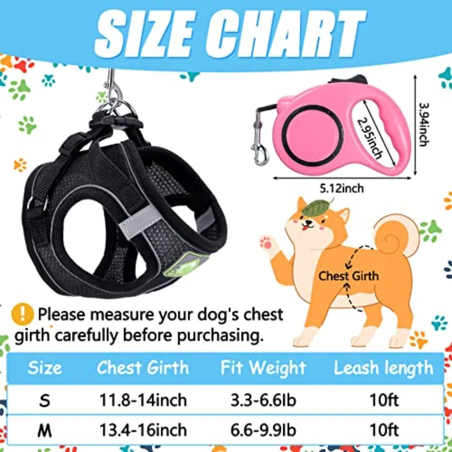 6 Pcs Small Dogs and Cats Harness with Retractable Leash and Bowknot