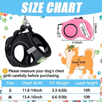 6 Pcs Small Dogs and Cats Harness with Retractable Leash and Bowknot