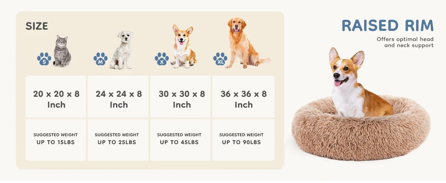 Washable Plush Round Dog Bed for Medium & Large Dogs.
