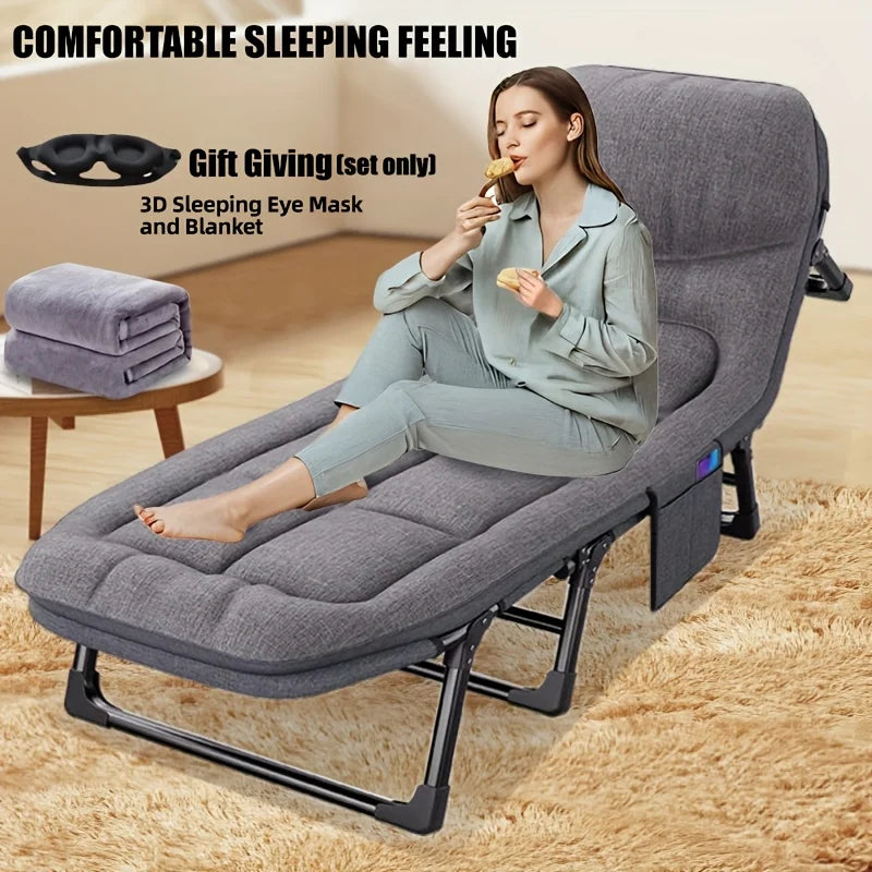 Portable Adjustable Single Bed – Foldable Frame + Pillow, Heavy‑Duty Portable Cot Bed – Adjustable & Foldable.