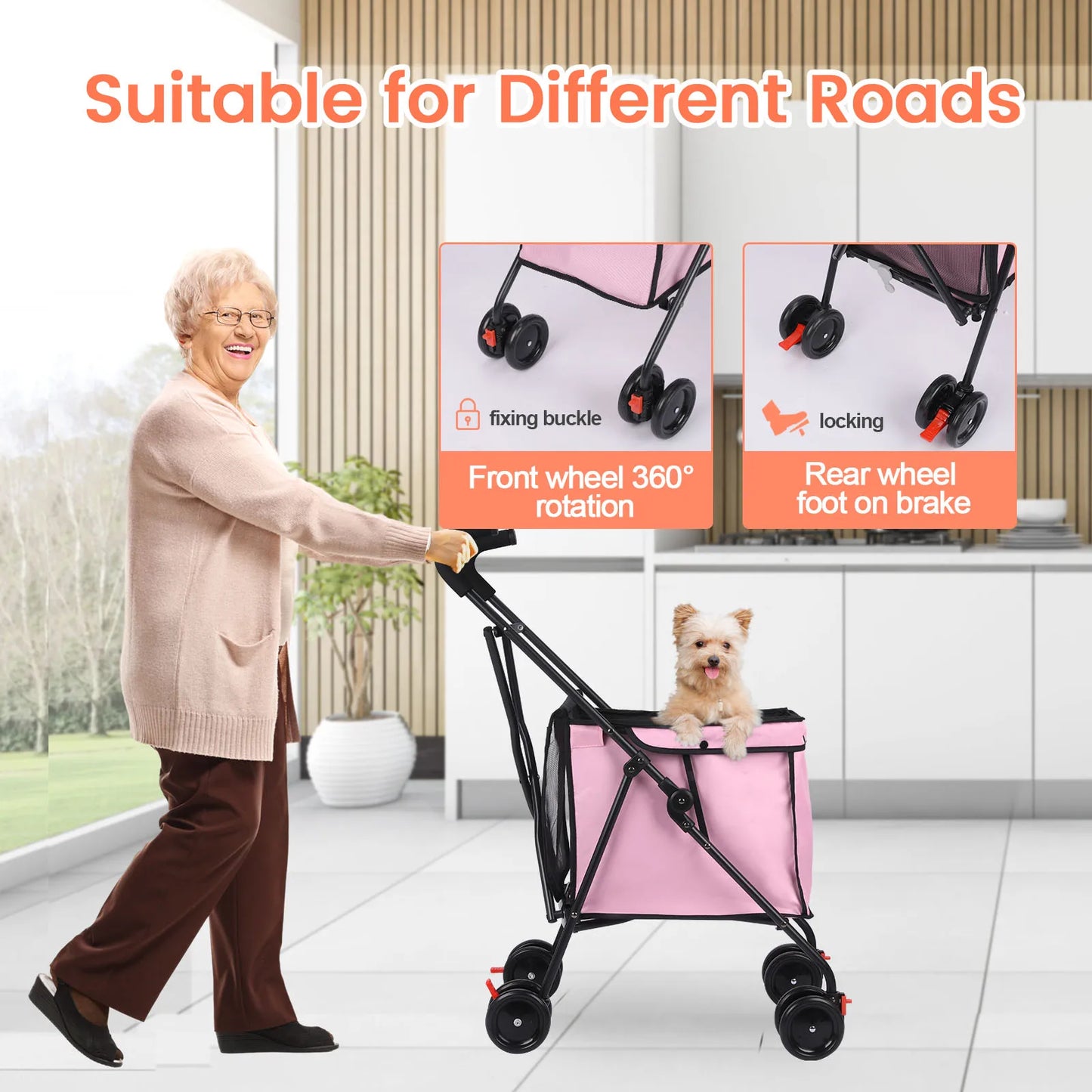 4‑Wheel Folding Shopping Trolley, 33‑Lb Capacity Dog & Puppy Travel Hand Cart with Rotating Wheels